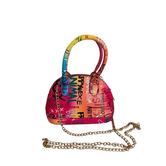 Graffiti Unique Glam Multi Colored Mini Gold Chain Crossbody Handbag Purse Women - Picture 1 of 11